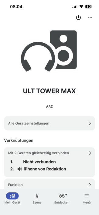 Sony Ult Tower Max im Test – App-Screenshot
