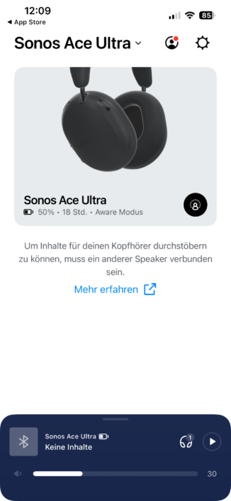 Sonos Ace Ultra im Test – App-Screenshots