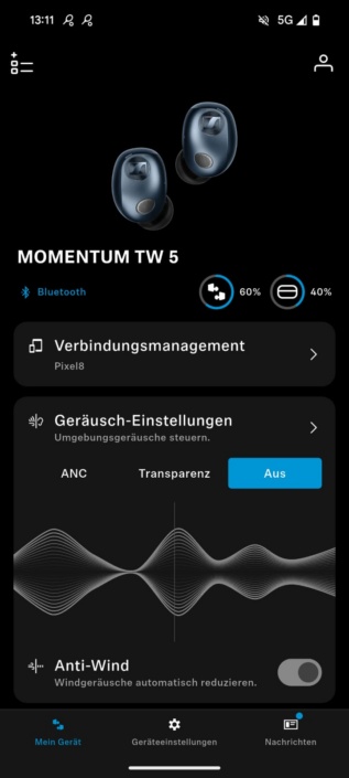 Sennheiser Momentum True Wireless 5 Startmenü