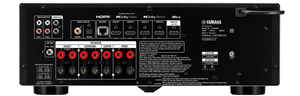 Die Schnittstellen des Yamaha RX500A. 