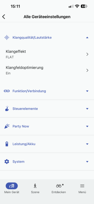 Sony Ult Tower 7 im Test – App-Screenshot