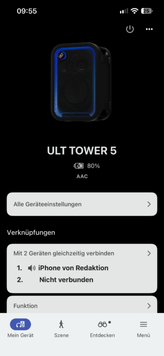 Sony Ult Tower 5 im Test – App-Screenshot