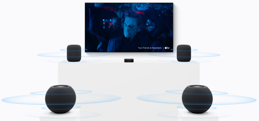 Der HomePod mini 2 kann als Surround-Speaker für den Apple TV 4K dienen. 