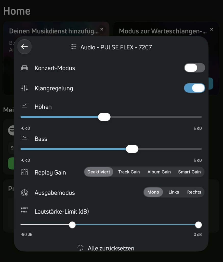 Bluesound Pulse Flex (2025) Audioeinstellungen